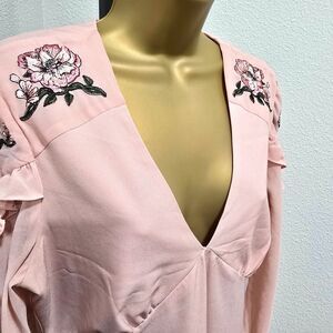 XOXO Coquette Fairy Cottage Y2K Pink Embroidered Floral Ruffle Dress Womens Lge